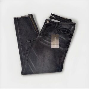 Ashley Mason Grey Jean Jeggings with Raw Hem and Ankle Zippers, Size 31